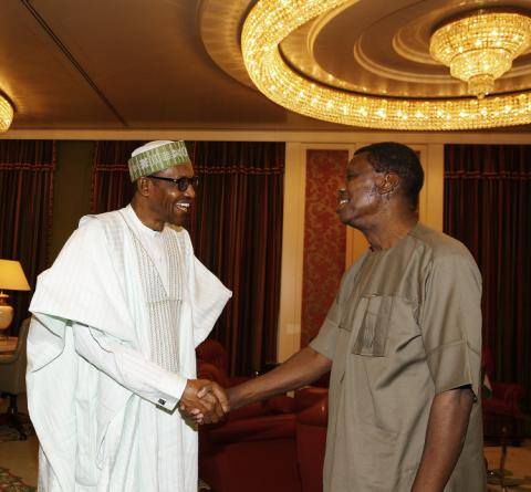 President Muhammadu Buhari receives the General Overseer of Redeemed Christian Church of God (RCCG), Pastor Enoch Adejare Adeboye at State House in Abuja on Tuesday, February 16, 2016.