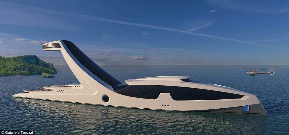 Taking superyachts to new heights! Radical boat concept features an elevated master cabin with a bar and infinity pool 125ft above the water