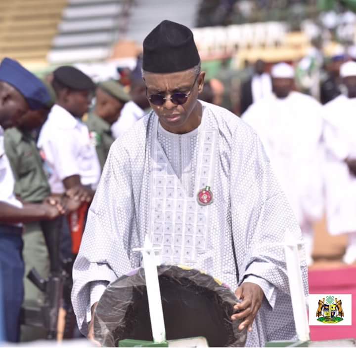 Governor Nasir Ahmad El-Rufai of Kaduna state laying the wreath at the commemoration of the Armed Forces Remembrance Day in Kaduna.