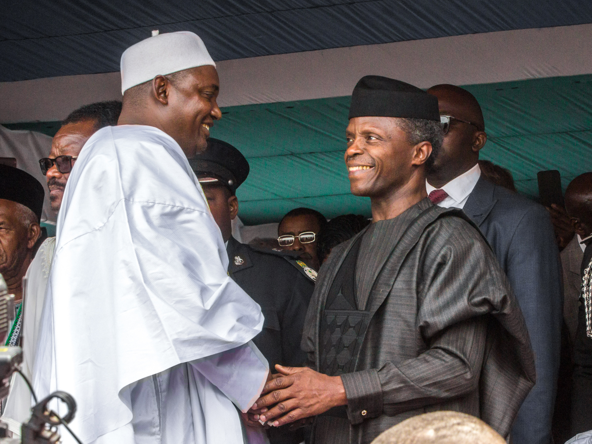 Acting President Yemi Osinbajo at the swearing-in ceremony of the new President of The Gambia, Mr. Adama Barrow at the Independence Stadium in Banjul.