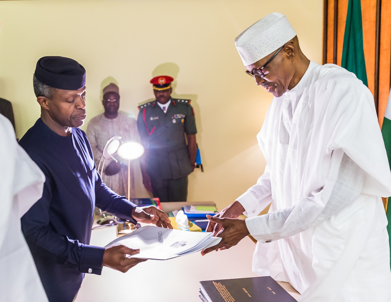 Photo News: VP Osinbajo submits Presidential Investigation Panel Report on the Allegations against suspended SGF, Babachir Lawal and DG NIA, Ayodele Oke to the President Buhari