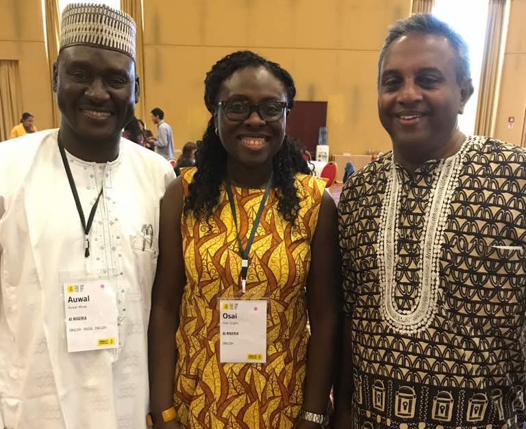 Secretary General of Amnesty International, Salil Shetty, AI Director in Nigeria, Osai Ojigho and Auwal Musa Rafsanjani at the organisation’s meeting in Rome, Italy