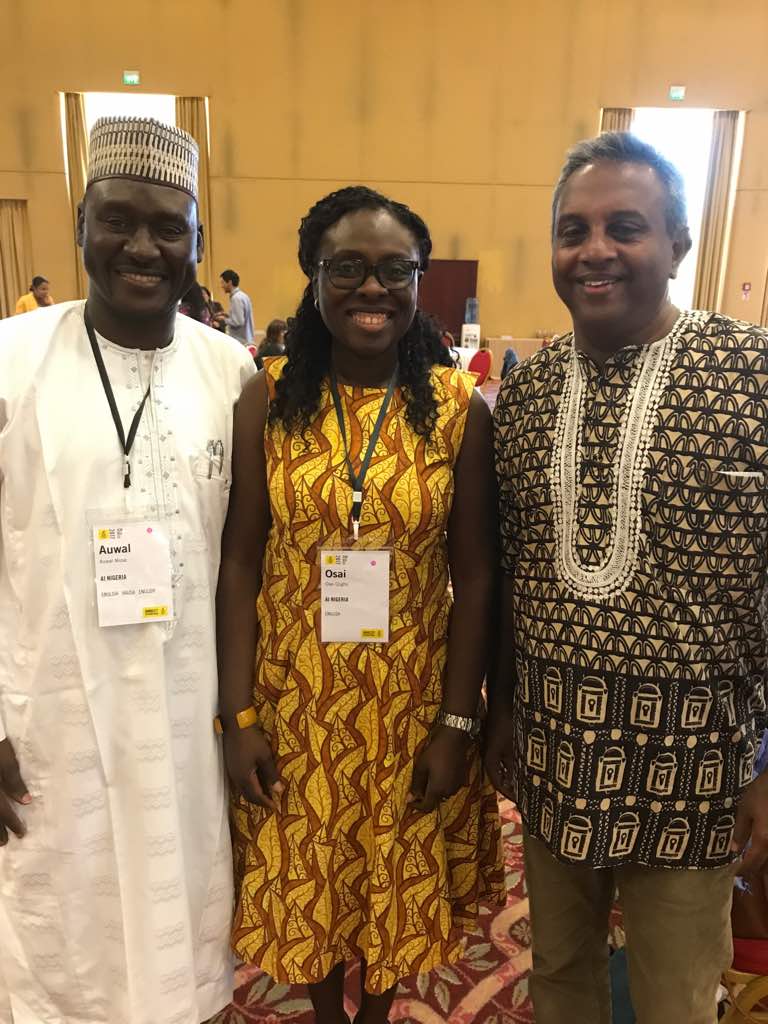 Secretary General of Amnesty International, Salil Shetty, AI Director in Nigeria, Osai Ojigho and Auwal Musa Rafsanjani at the organisation’s meeting in Rome, Italy