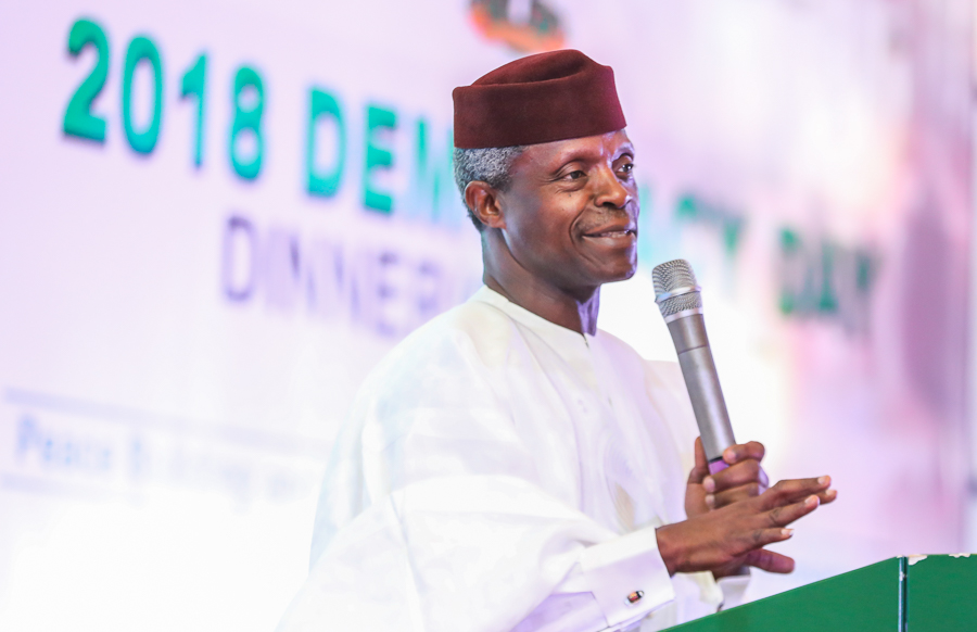 Vice President Yemi Osinbajo attends Democracy Day Dinner/Gala Night in commemoration of the 3-year anniversary of the President Muhammadu Buhari-led administration at the State House Conference Centre, Presidencial Villa, Abuja. Photos: State House