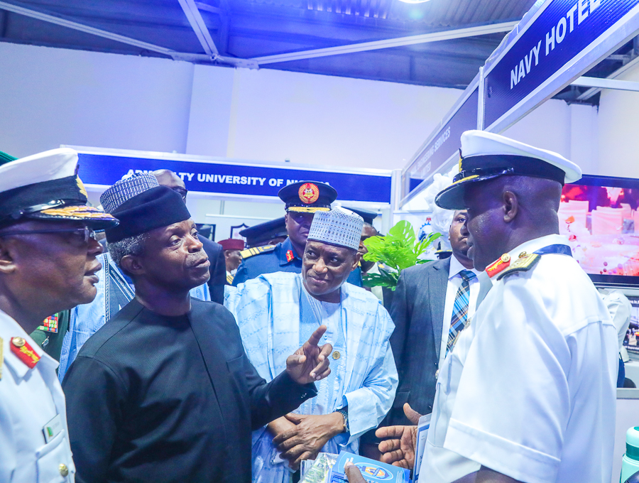 Vice President Yemi Osinbajo declared open the Nigerian Navy International Maritime Conference and Exercise. Theme: Enhancing an integrated Maritime Strategy for Security in the Gulf of Guinea at Admiralty Conference Centre, Naval Dockyard Limited, Lagos. May 31, 2018. Photos: State House