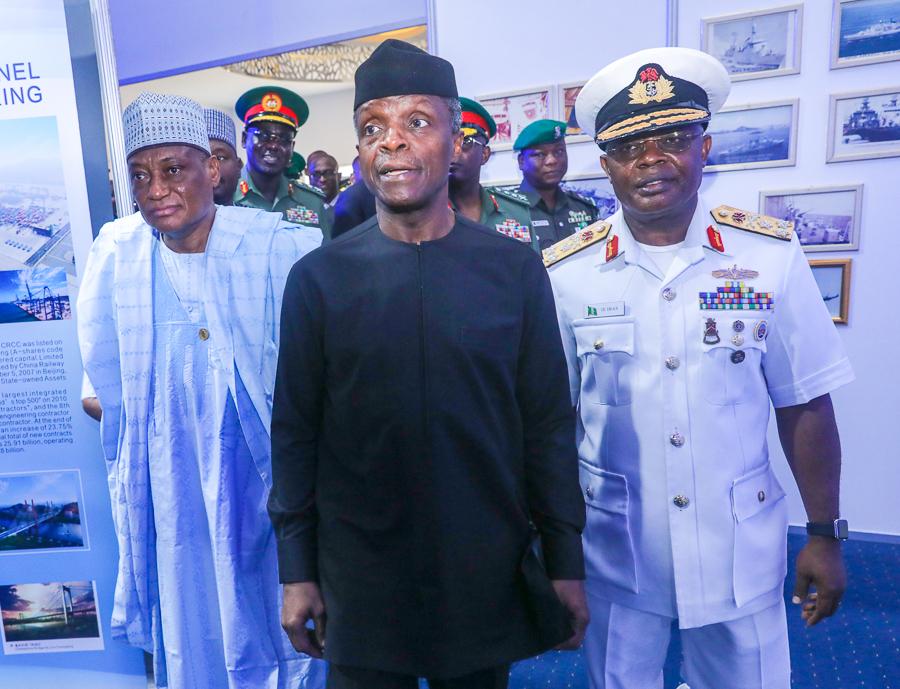 Vice President Yemi Osinbajo declared open the Nigerian Navy International Maritime Conference and Exercise. Theme: Enhancing an integrated Maritime Strategy for Security in the Gulf of Guinea at Admiralty Conference Centre, Naval Dockyard Limited, Lagos. May 31, 2018. Photos: State House
