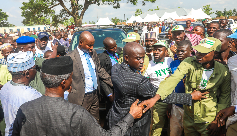Vice President Yemi Osinbajonvisits Awe, Kyetor and Agyaragu IDPs camps in Nasarawa state on Wednesday, May 23, 2018, where he interacted with men, women and children. He was accompanied by the Governor Umaru Tanko Al-Makura of Nasarawa state, Senator Abdullahi Adamu and other top government officials