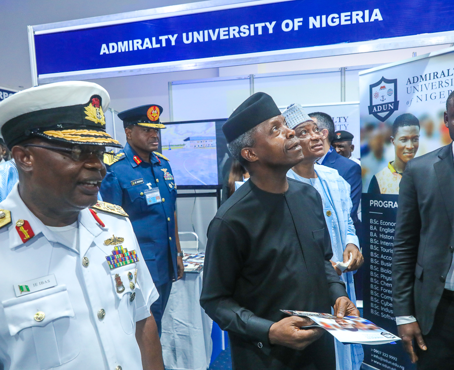 Vice President Yemi Osinbajo declared open the Nigerian Navy International Maritime Conference and Exercise. Theme: Enhancing an integrated Maritime Strategy for Security in the Gulf of Guinea at Admiralty Conference Centre, Naval Dockyard Limited, Lagos. May 31, 2018. Photos: State House