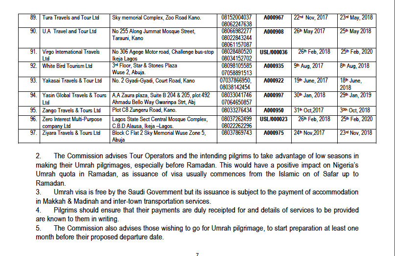 Companies with current Umrah Licence