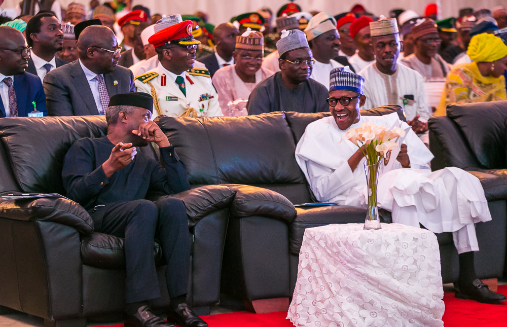 President Muhammadu Buhari declared June 12 Democracy Day and honoured late Chief M.K.O Abiola with national honours award of the Grand Commander of the Order of the Federal Republic (GCFR). His running mate, Ambassador Babagana Kingibe, and late human rights activist and lawyer, Chief Abdul Ganiyu Fawehinmi, with Grand Commander of the Order of the Niger (GCON), at the Presidential Villa, Abuja. PHOTO: State House