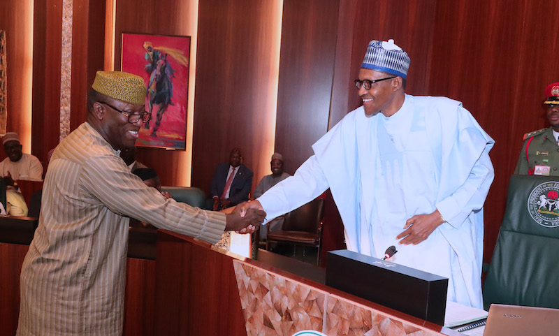 President Muhammadu Buhari, Vice President Yemi Osinbajo and ministers bid Minister of Mines and Steel Development, Dr. Kayode Fayemi, farewell at the valedictory session before the commencement of the weekly Federal Executive Council (FEC) meeting at the Presidential Villa in Abuja.