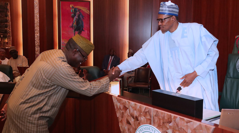 President Muhammadu Buhari, Vice President Yemi Osinbajo and ministers bid Minister of Mines and Steel Development, Dr. Kayode Fayemi, farewell at the valedictory session before the commencement of the weekly Federal Executive Council (FEC) meeting at the Presidential Villa in Abuja.