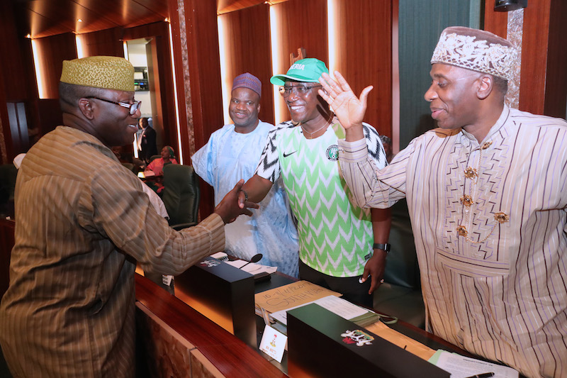 President Muhammadu Buhari, Vice President Yemi Osinbajo and ministers bid Minister of Mines and Steel Development, Dr. Kayode Fayemi, farewell at the valedictory session before the commencement of the weekly Federal Executive Council (FEC) meeting at the Presidential Villa in Abuja.