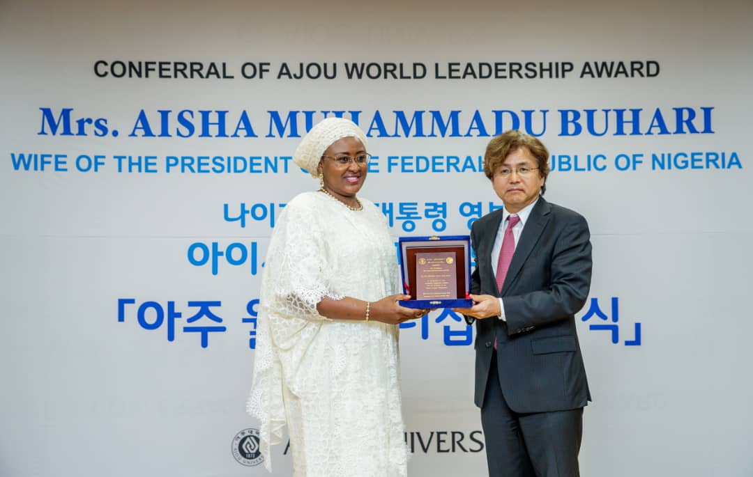 Aisha Buhari receives World Leadership Prize, immortalised