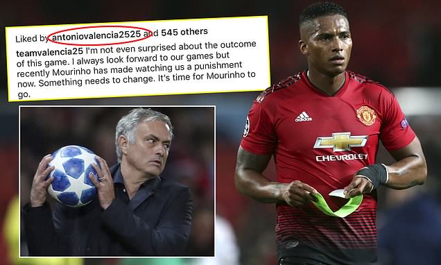 United’s captain, Valencia, likes post calling for Mourinho’s sack