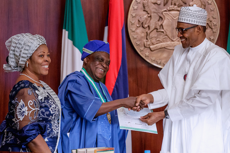 Buhari Confers National Merit Award on renowned playwright, Oluyemi Obafemi