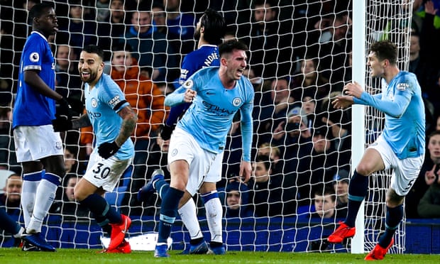 Aymeric Laporte and Gabriel Jesus put Manchester City back on top at Everton