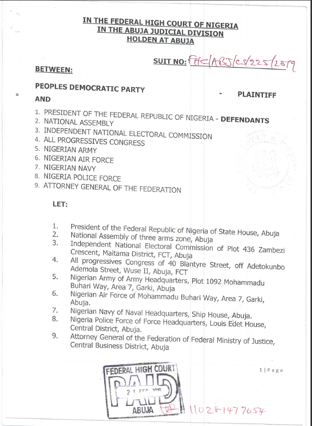 PDP drags Buhari, APC, others to court over ballot box snatching directive