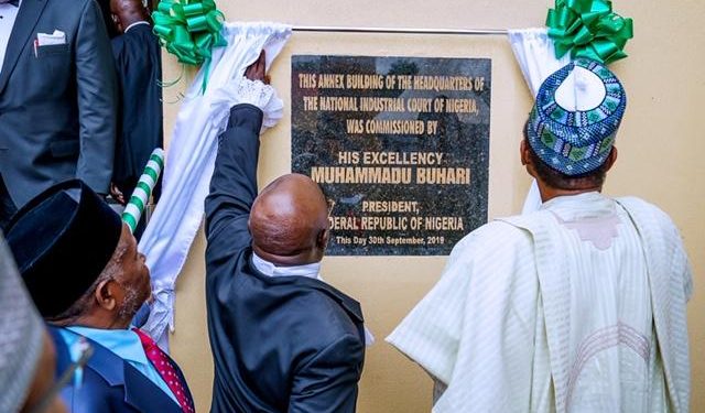 Buhari pledges adequate funding for judiciary, inaugurates National Industrial Court annex building