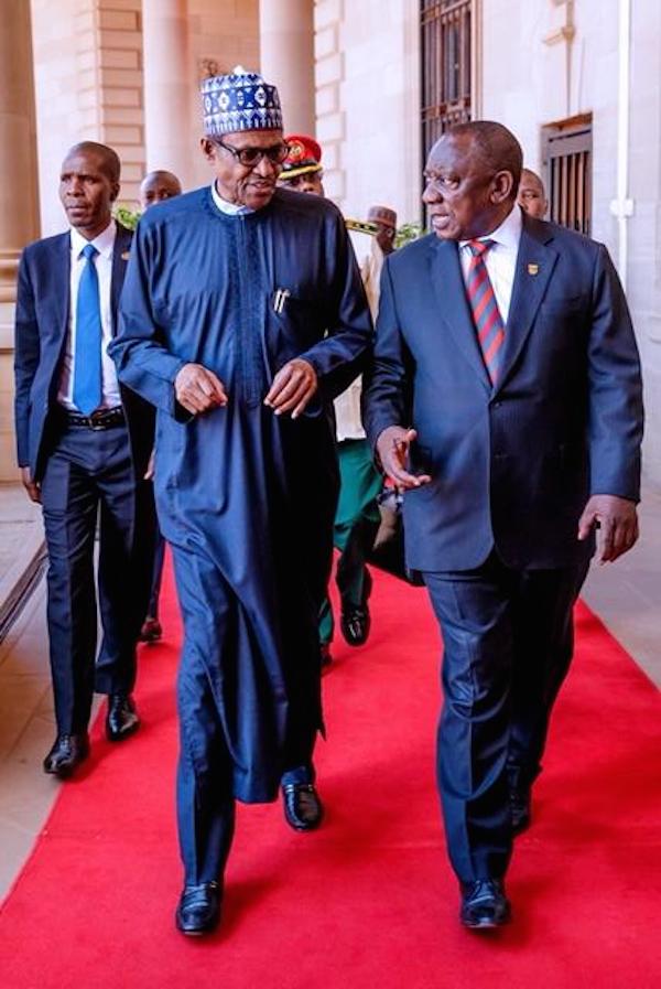 President Buhari meets with President Cyril Ramaphosa of South Africa for a Tete-a-Tete during his Official Visit to South Africa on 3rd Oct 2019