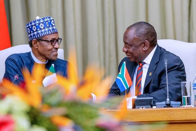 President Buhari meets with President Cyril Ramaphosa of South Africa for a Tete-a-Tete during his Official Visit to South Africa on 3rd Oct 2019