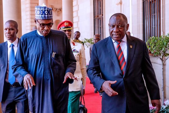 President Buhari meets with President Cyril Ramaphosa of South Africa for a Tete-a-Tete during his Official Visit to South Africa on 3rd Oct 2019