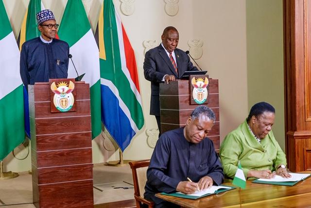 President Buhari meets with President Cyril Ramaphosa of South Africa for a Tete-a-Tete during his Official Visit to South Africa on 3rd Oct 2019