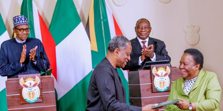 President Buhari meets with President Cyril Ramaphosa of South Africa for a Tete-a-Tete during his Official Visit to South Africa on 3rd Oct 2019