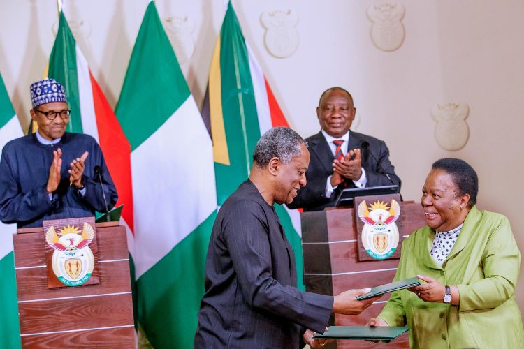 President Buhari meets with President Cyril Ramaphosa of South Africa for a Tete-a-Tete during his Official Visit to South Africa on 3rd Oct 2019