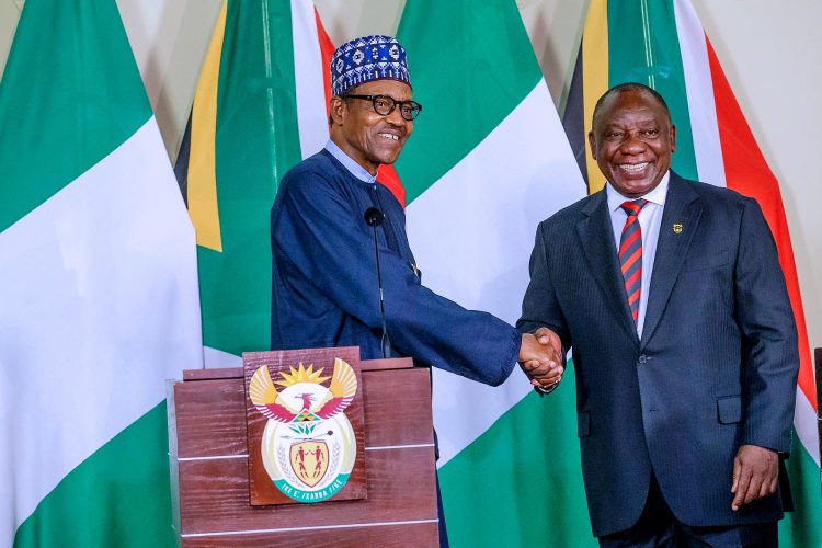 President Buhari meets with President Cyril Ramaphosa of South Africa for a Tete-a-Tete during his Official Visit to South Africa on 3rd Oct 2019
