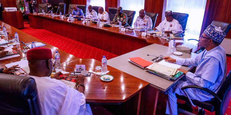 Buhari meets security chiefs, urges them to sustain elimination of insurgents, bandits