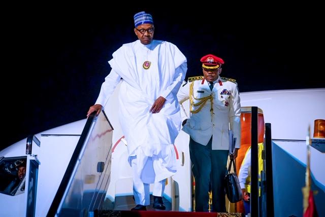 Photos: President Buhari arrives Egypt ahead of the ASWAN Forum on Peace and Sustainable Development in Africa on 10th Dec 2019