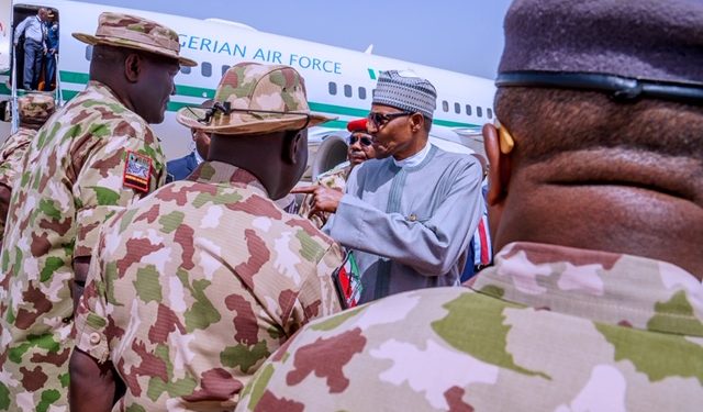 Auno attacks: Buhari pays sympathy visit to Maiduguri, seeks cooperation from community leaders