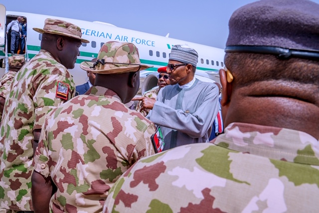 Auno attacks: Buhari pays sympathy visit to Maiduguri, seeks cooperation from community leaders