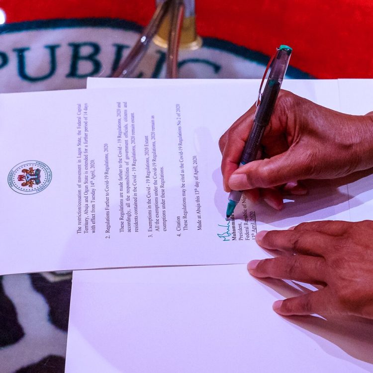 COVID-19 lockdown extension: Buhari signs Regulations NO 2 of 2020