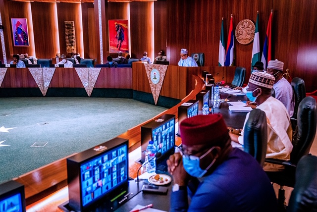 President Buhari and vice President Yemi Osinbajo at APC NEC. Photos: Tolani Alli