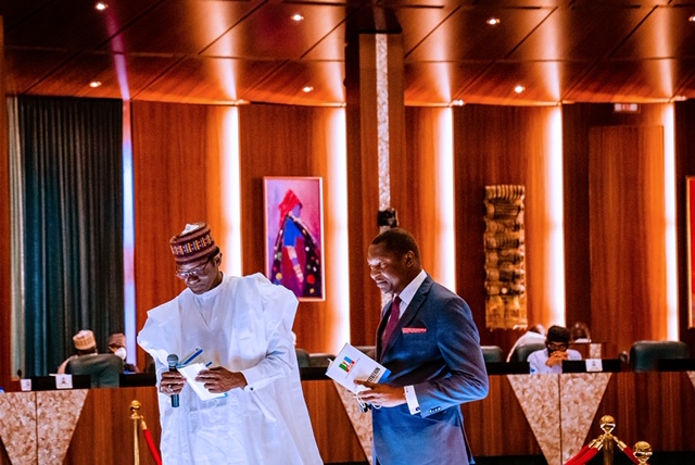 President Buhari and vice President Yemi Osinbajo at APC NEC. Photos: Tolani Alli