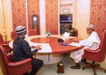 President Buhari receives briefing from Lt-Gen Buratai