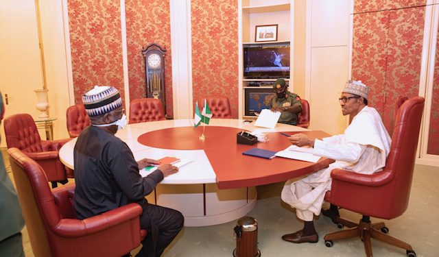 President Buhari receives briefing from Lt-Gen Buratai