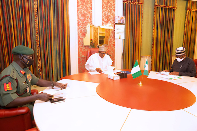 President Buhari receives briefing from Lt-Gen Buratai
