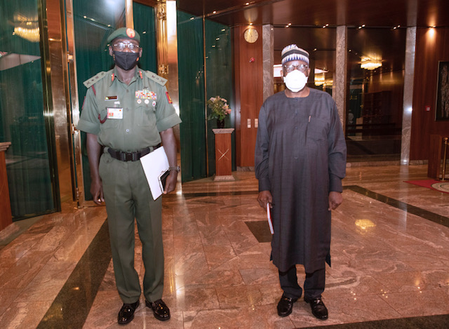 President Buhari receives briefing from Lt-Gen Buratai