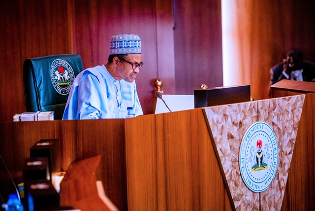 President Buhari and vice President Yemi Osinbajo at APC NEC. Photos: Tolani Alli
