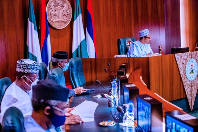 President Buhari and vice President Yemi Osinbajo at APC NEC. Photos: Tolani Alli