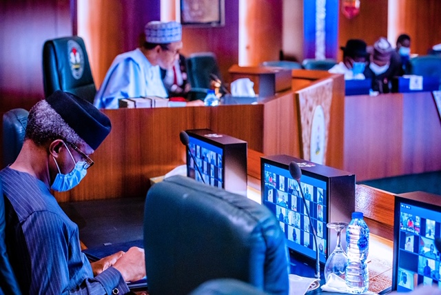 President Buhari and vice President Yemi Osinbajo at APC NEC. Photos: Tolani Alli