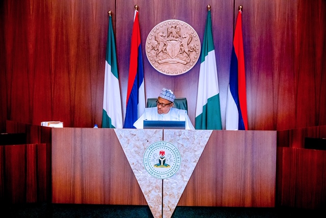 President Buhari and vice President Yemi Osinbajo at APC NEC. Photos: Tolani Alli