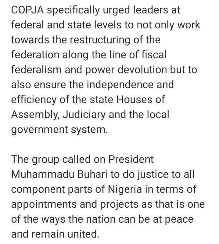 COPJA Wants Presidency Zoned to Northeast in 2023